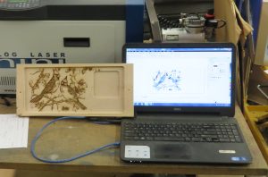 CNC carved and laser engraved wood tray